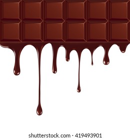 Melted chocolate dripping on white background