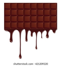 Melted chocolate dripping on white background