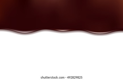 Melted chocolate dripping on white background