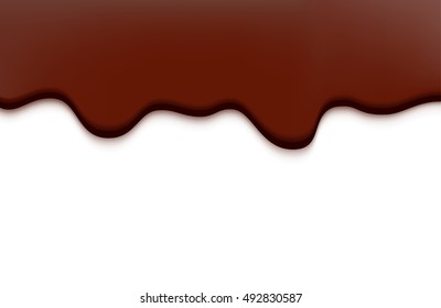 Melted chocolate dripping on white background