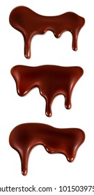 Melted chocolate dripping set on white background