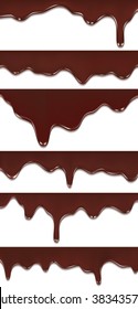 Melted chocolate dripping set on white background