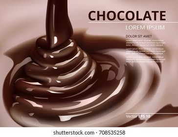 Melted chocolate flow. pouring background Vector realistic