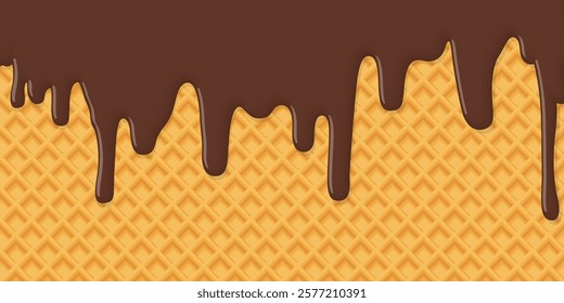 Melted chocolate ice cream drop on wafer pattern yellow brown colors graphic illustration.