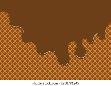 Melted chocolate ice cream on waffle background sweet ice cream background vector.