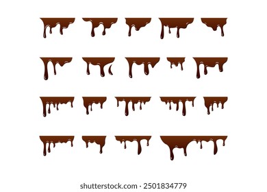 Conjunto de iconos de chocolate derretido, Vector derretido de chocolate que cae, chocolate de la gota