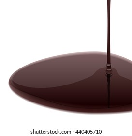 Melted chocolate leaking on white background