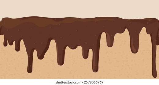 Melted chocolate pouring on vanilla mousse cake background graphic illustration have blank space.