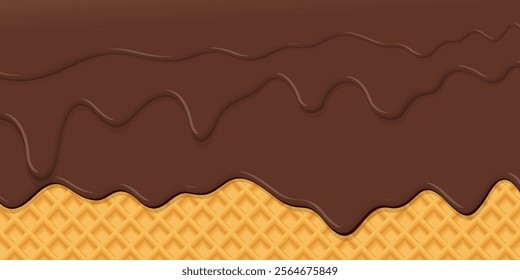 Melted chocolate pouring on wafer pattern yellow brown colors graphic illustration.