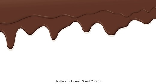 Melted chocolate pouring on white background graphic illustration have blank space.