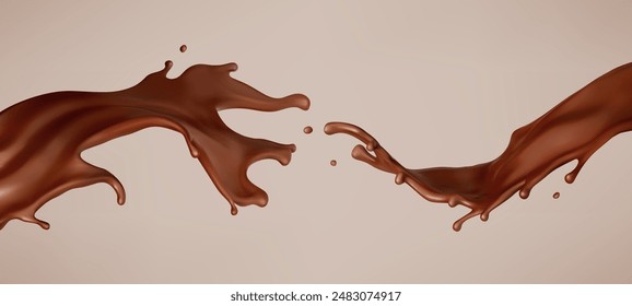 Melted chocolate splash. Realistic liquid chocolate. Brown choco. Vector illustration