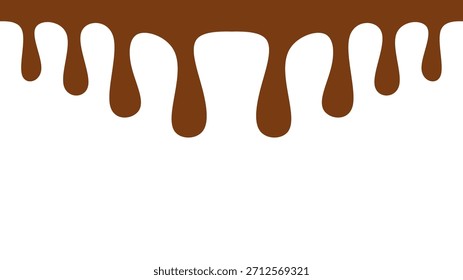 Gotas de chocolate derretido o jarabe aisladas sobre un fondo blanco. Elemento de borde de chocolate líquido que fluye. Un jarabe o salsa de color marrón dulce que se derrite y gotea.