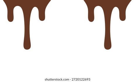 Gotas de chocolate derretido o jarabe aisladas sobre un fondo blanco. Elemento de borde de chocolate líquido que fluye. Un jarabe o salsa de color marrón dulce que se derrite y gotea.