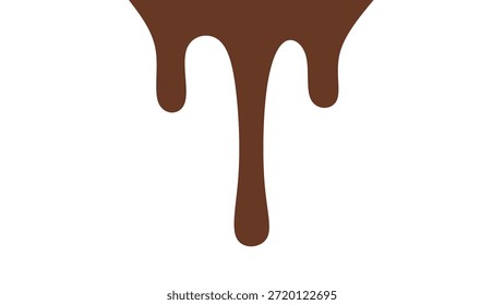 Gotas de chocolate derretido o jarabe aisladas sobre un fondo blanco. Elemento de borde de chocolate líquido que fluye. Un jarabe o salsa de color marrón dulce que se derrite y gotea.
