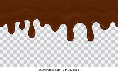 Gotas De Pérdida De Jarabe De Chocolate Fundido. Sweet Food Design gotas de chocolate. Ilustración vectorial aislada sobre fondo transparente