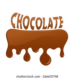 Melted chocolate with chocolate text. Vector illustration