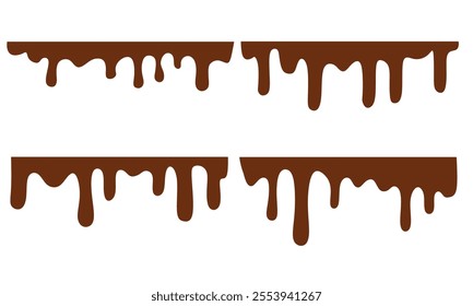 melted chocolate, chocolate vector. chocolate on white background. Flowing liquid isolated on white background. leaking, splashing, spilling liquid.