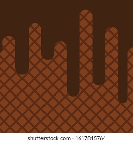 Melted Chocolate vector. Melted chocolate with waffle pattern background