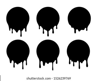 Melted Circle Lable. Dripping Paint Design Set. Liquid Vector Signs