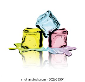 Melted Colored Ice Cube freeze transparent solid water