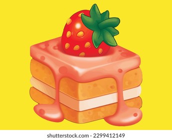 melted cream cake Strawberry Stock Illustration