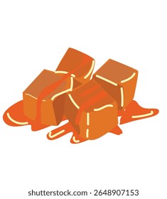 Caramelo cubo fundido . Pedaço de caramelo salgado com cubos de caramelo derretido apetitoso