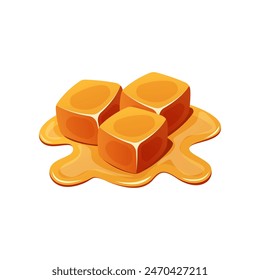 Melted cube caramel vector isolated on white background.