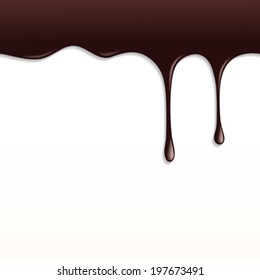 Melted Dark Chocolate Dripping on White Background 