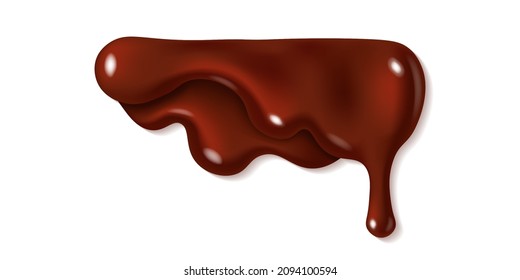 Melted Dark Or Milk Chocolate Drip Isolated On White Background. Realistic Vector 3d Illustration Of Brown Cream Sauce Or Syrup Drop. Dripping Liquid Cocoa. Horizontal Border Left Corner Element