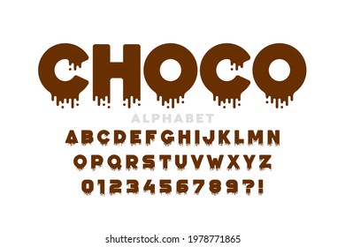 Melted dripping chocolate style font design, alphabet letters and numbers vector illustration