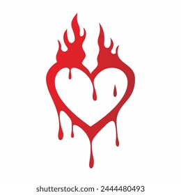 Melted fire heart vector, design element for emblem, logo, symbol, sticker, and print. 
