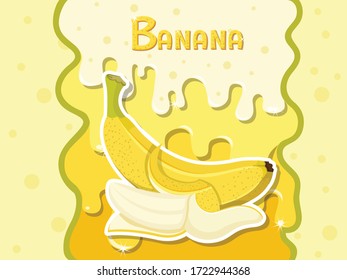 Melted flowing Banana fruit consisting of dark tasty sweet liquid. Abstract background. Vector illustration