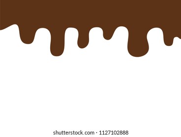 Melted flowing chocolate drips with transparency - seamless horizontal border vector illustration.