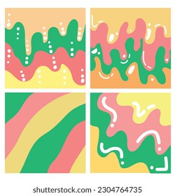 Fondo de helado derretido. Fondo de patrón de doodle divertido con formas y colores abstractos para afiches, tarjetas, invitaciones, volantes, portada, banner, carteles, folletos y otros diseños gráficos. 
