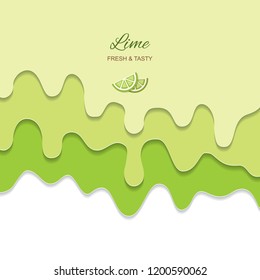 Melted flowing lime green jam background. 3d paper cut out layers. vector