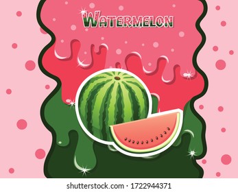 Melted flowing Watermelon fruit consisting of dark tasty sweet liquid. Abstract background. Vector illustration