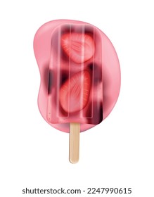 Melted fruit popsicles ice cream realistic composition with isolated image of icecream on stick vector illustration