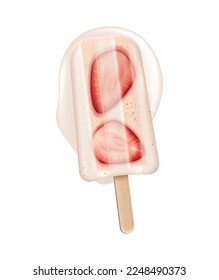 Melted fruit popsicles ice cream realistic composition with isolated image of icecream on stick vector illustration