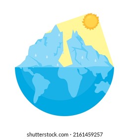 melted half planet with ice glaciers melting