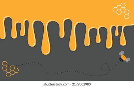 fondo de miel fundida con abejas volando desde el panal de miel