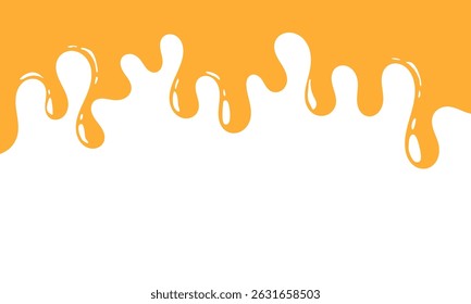melted honey on white background. flowing honey illustration for label or packaging design. wavy liquid corner. melting slime. abstract honey dripping pattern. dripping yellow paint.