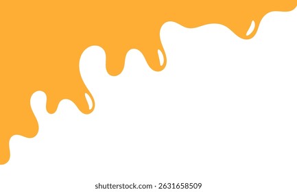 melted honey on white background. flowing honey illustration for label or packaging design. wavy liquid corner. melting slime. abstract honey dripping pattern. dripping yellow paint.