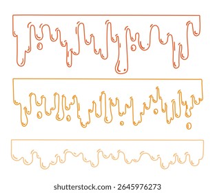 melted honey syrup, chocolate contour collection horizontal borders. Dripping honey set elements