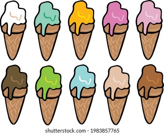 Melted Ice Cream Cone Illustration Set