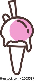 Melted ice cream in cone, illustration, vector on a white background.