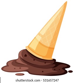Melted ice cream with cone on the floor illustration