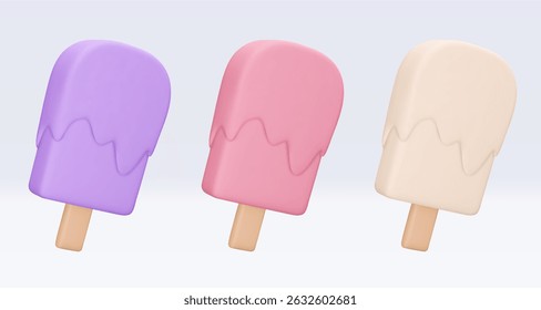 Melted Ice cream, icon, 3d render set. Design elements. Realistic fast food icon. Sweet food. Vector illustration isolated on white background for menu, shop, flyer, banner, web, advertising, sale