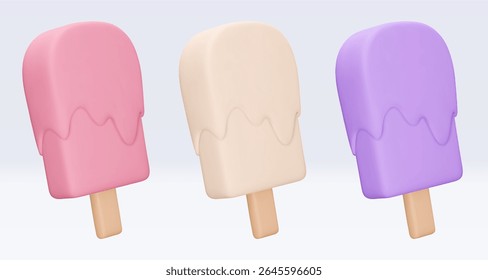 Melted Ice cream, icon, 3d render set. Design elements. Realistic fast food icon. Sweet food. Vector illustration isolated on white background for menu, shop, flyer, banner, web, advertising, sale