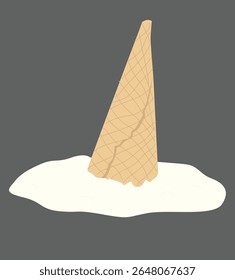 Melted ice cream.  illustration of a melting ice cream cone 
