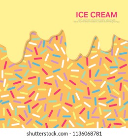 Melted ice cream illustration. Vector colorful donuts glaze pattern with sprinkles.